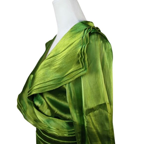 Vintage Y2K Layered Shimmery Green Blouse Early 2000s Formal Glam Xmas Party Top - Picture 13 of 15